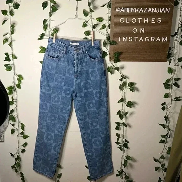 Pacsun Eco Flower Printed High Rise Straight Semi Wide Leg Jeans - Picture 4 of 8